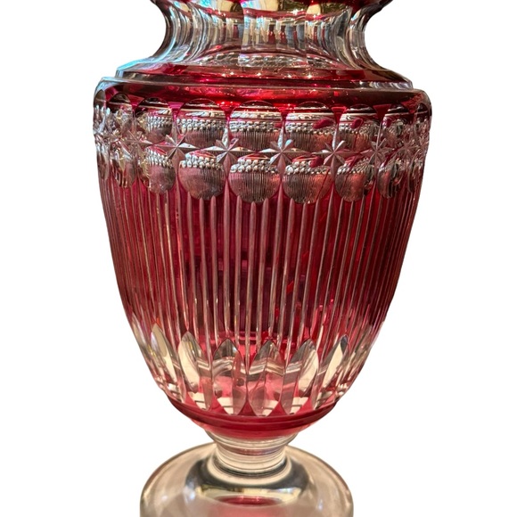Antique Art Deco Val St Lambert Belgian heavy crystal vase glass Cranberry 11” - Picture 6 of 7